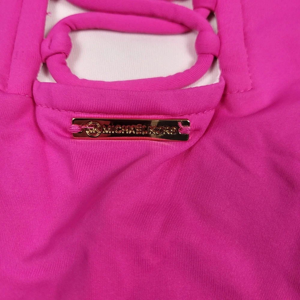 Michael Kors Womens 12 Ultra Pink Lattice Caged Back One-Piece Swimsuit NWT $118
